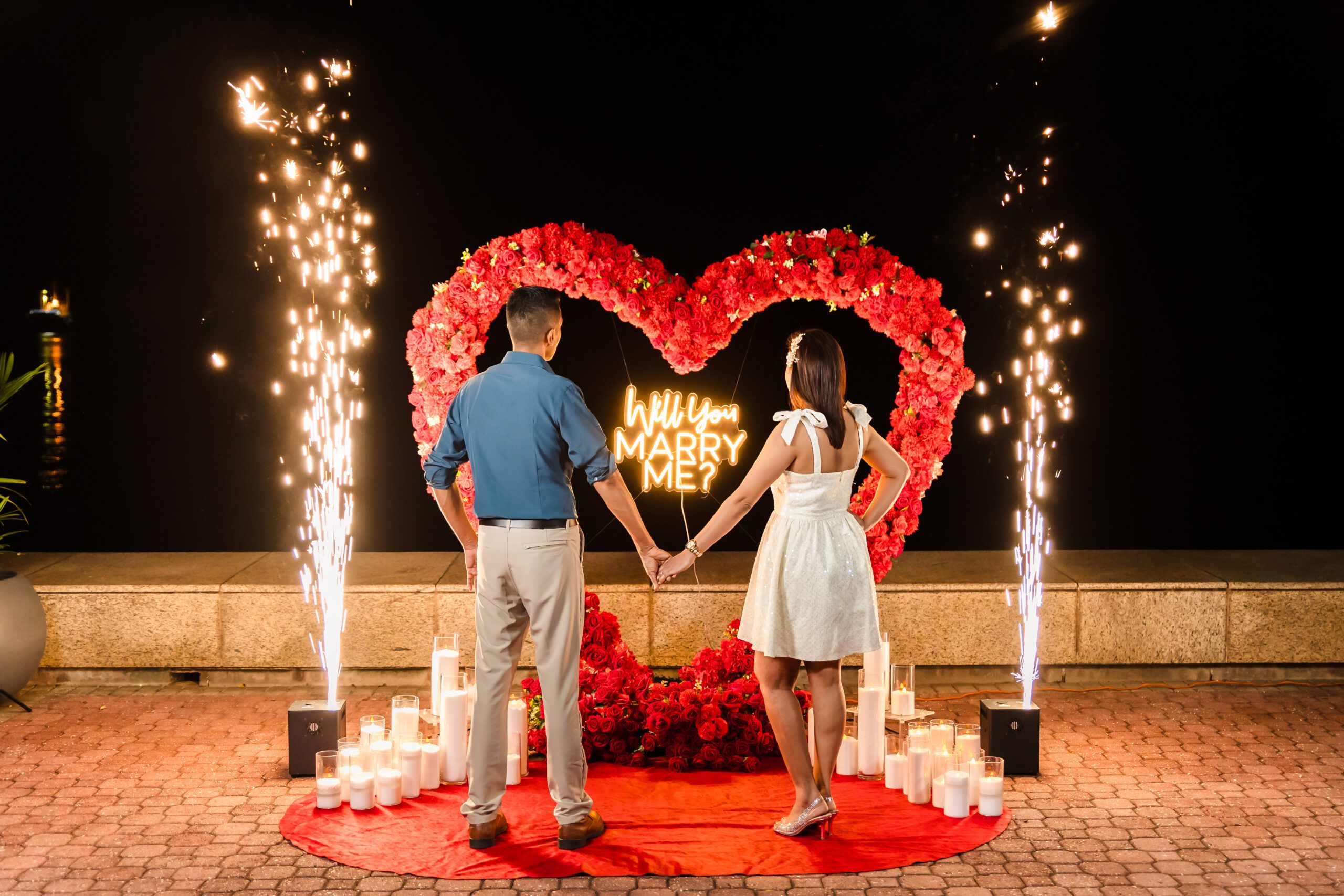 Close-up of spark burst during proposal